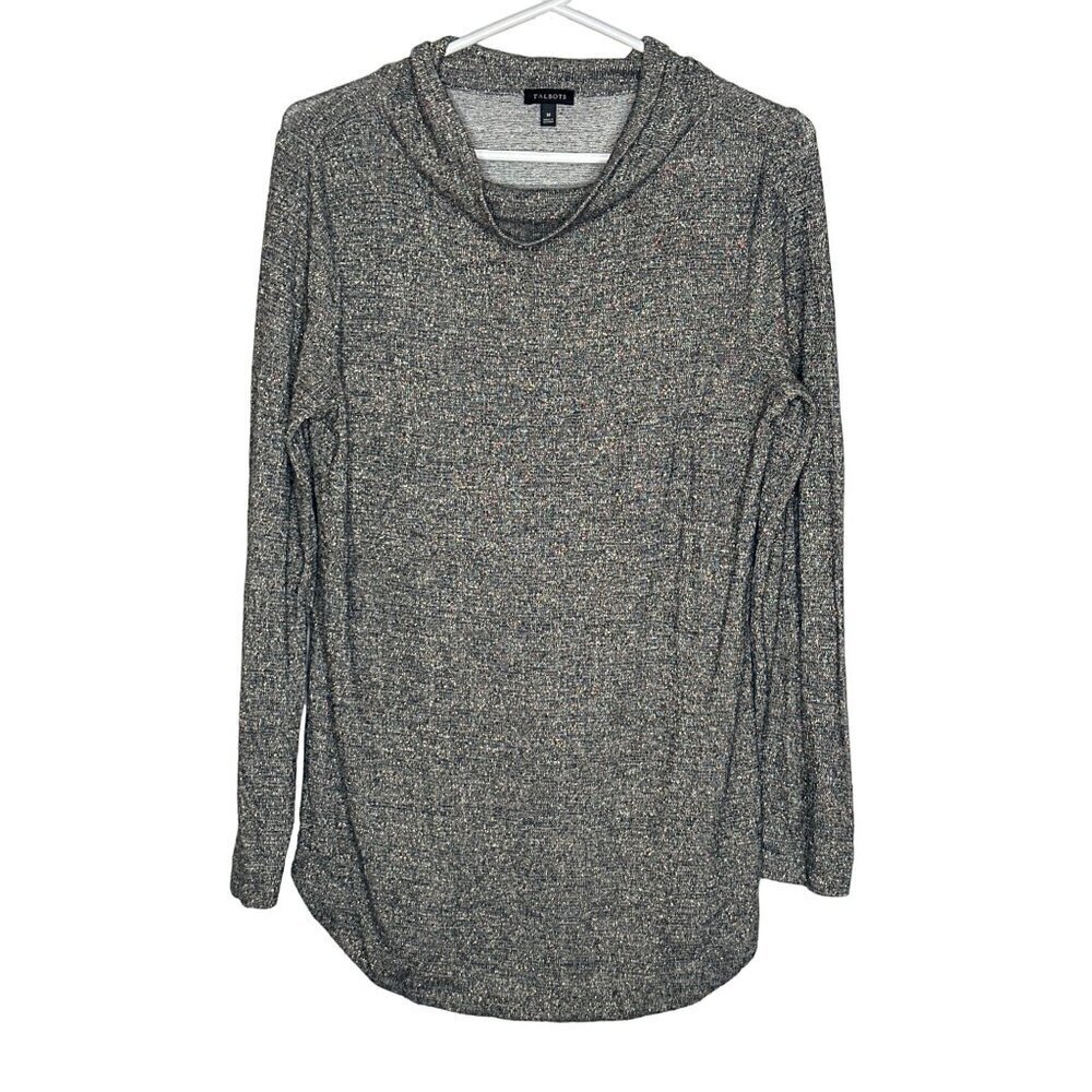 Talbots women’s grey gold long sleeve cowl neck tunic top size m